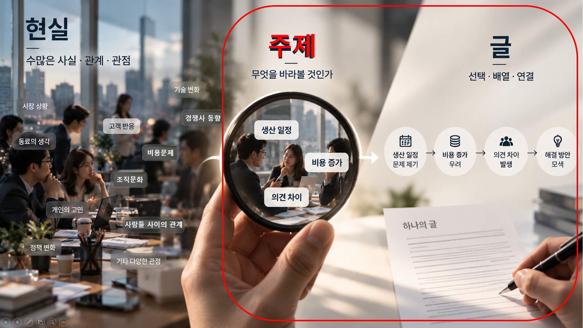 현실은 펼쳐져 있고, 글은 짜여지는 것